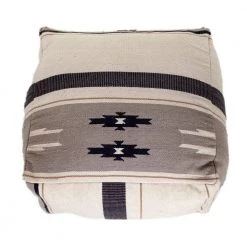 Jordan Aztec Gray Navy and Beige Cotton Pouf by HomeRoots -HomeRoots Sales white and navy blue homeroots ottomans 2000383110 c3 1000