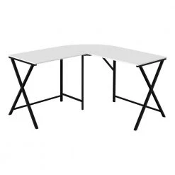 Jasmine 55.25 in. L-Shaped White, Black MDF Computer Desk by HomeRoots