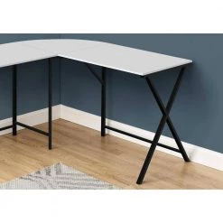 Jasmine 55.25 in. L-Shaped White, Black MDF Computer Desk by HomeRoots -HomeRoots Sales white black homeroots computer desks 2000376540 c3 1000