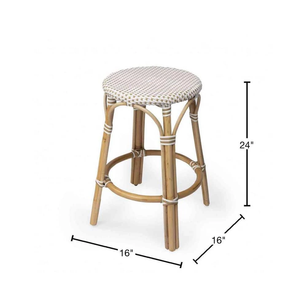 Amelia 24 in. H White and Brown Backless Rattan Bar Height (28-33 in.) Bar Stool by HomeRoots 3 Amelia 24 in. H White and Brown Backless Rattan Bar Height (28-33 in.) Bar Stool by HomeRoots - Image 3