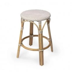 Amelia 24 in. H White and Brown Backless Rattan Bar Height (28-33 in.) Bar Stool by HomeRoots