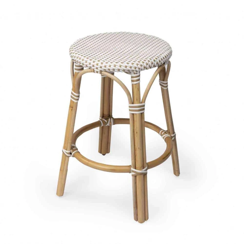 Amelia 24 in. H White and Brown Backless Rattan Bar Height (28-33 in.) Bar Stool by HomeRoots 1 Amelia 24 in. H White and Brown Backless Rattan Bar Height (28-33 in.) Bar Stool by HomeRoots