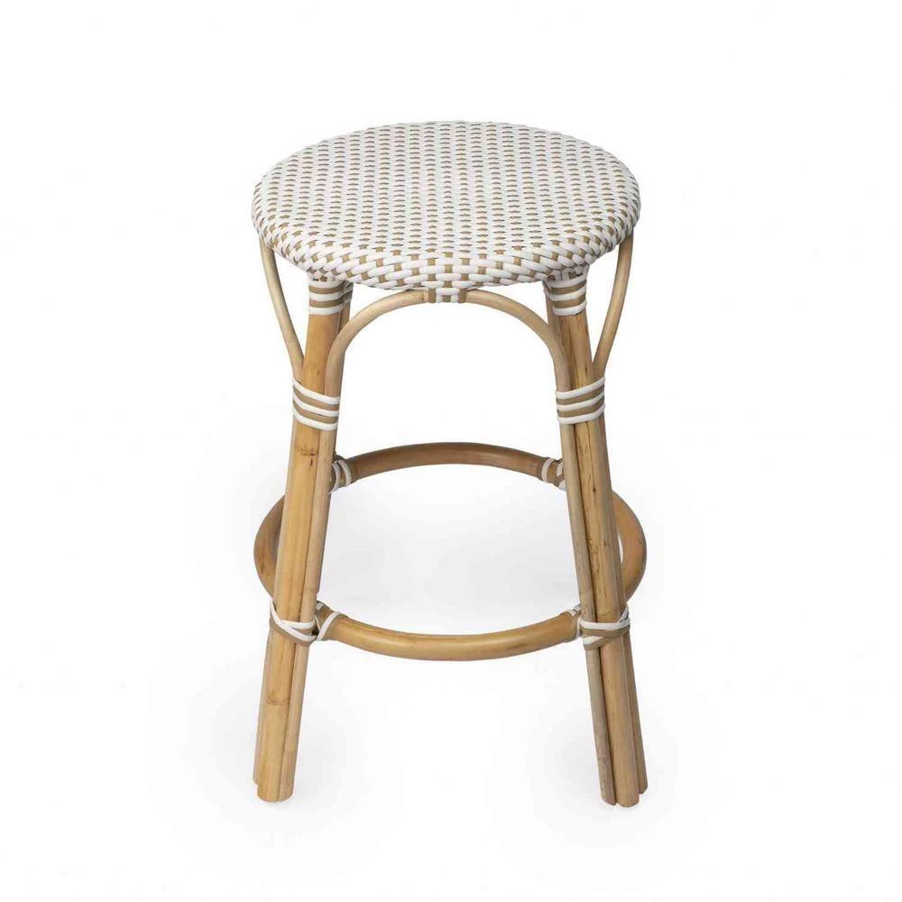 Amelia 24 in. H White and Brown Backless Rattan Bar Height (28-33 in.) Bar Stool by HomeRoots 2 Amelia 24 in. H White and Brown Backless Rattan Bar Height (28-33 in.) Bar Stool by HomeRoots - Image 2