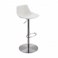 Amelia 39.57 in White with Brushed Stainless Steel Legs Bar Stool by HomeRoots -HomeRoots Sales white chrome homeroots bar stools 357502 c3 1000