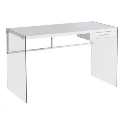 48 in. Rectangular White/Clear 1 Drawer Writing Desk with Built-In Storage by HomeRoots