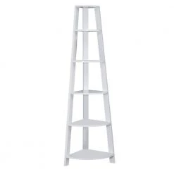 Jasmine 71.25 in.Particle Board White 5-Shelf Bookcase by HomeRoots -HomeRoots Sales white homeroots bookcases bookshelves 332852 fa 1000