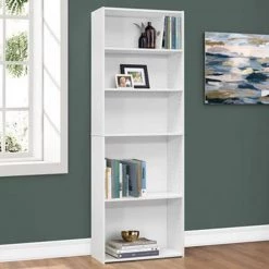 11.75" x 24.75" x 71.25" White 5 Shelves Bookcase by HomeRoots -HomeRoots Sales white homeroots bookcases bookshelves 355727 31 1000