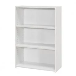 35.5 in. Jasmine White Particle Board 3-Shelf Bookcase by HomeRoots -HomeRoots Sales white homeroots bookcases bookshelves 355732 44 1000