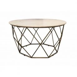 Danielle 32 in. White 18 in. Round Metal Coffee Table by HomeRoots
