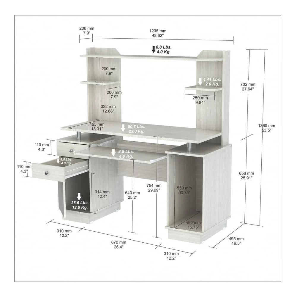 Charlie 48.39 in. H Rectangle White Wood Computer Desk by HomeRoots 4 Charlie 48.39 in. H Rectangle White Wood Computer Desk by HomeRoots - Image 4
