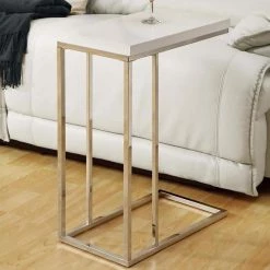 Jasmine 25.25 in. Glossy White with Chrome Metal Accent Table by HomeRoots -HomeRoots Sales white homeroots end side tables 332974 31 1000