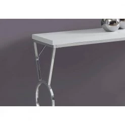 Jasmine 30.5 in. Glossy White MDF and Chrome Metal Accent Table by HomeRoots -HomeRoots Sales white homeroots end side tables 333183 c3 1000