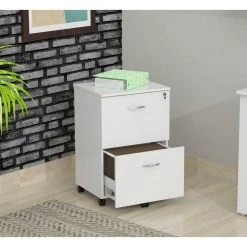 Amelia White Pedestal File Cabinet by HomeRoots -HomeRoots Sales white homeroots file cabinets 2000249854 c3 1000