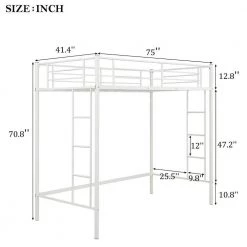 Amelia White Twin Loft Bed with Ladder by HomeRoots -HomeRoots Sales white homeroots loft beds 2000404111 31 1000