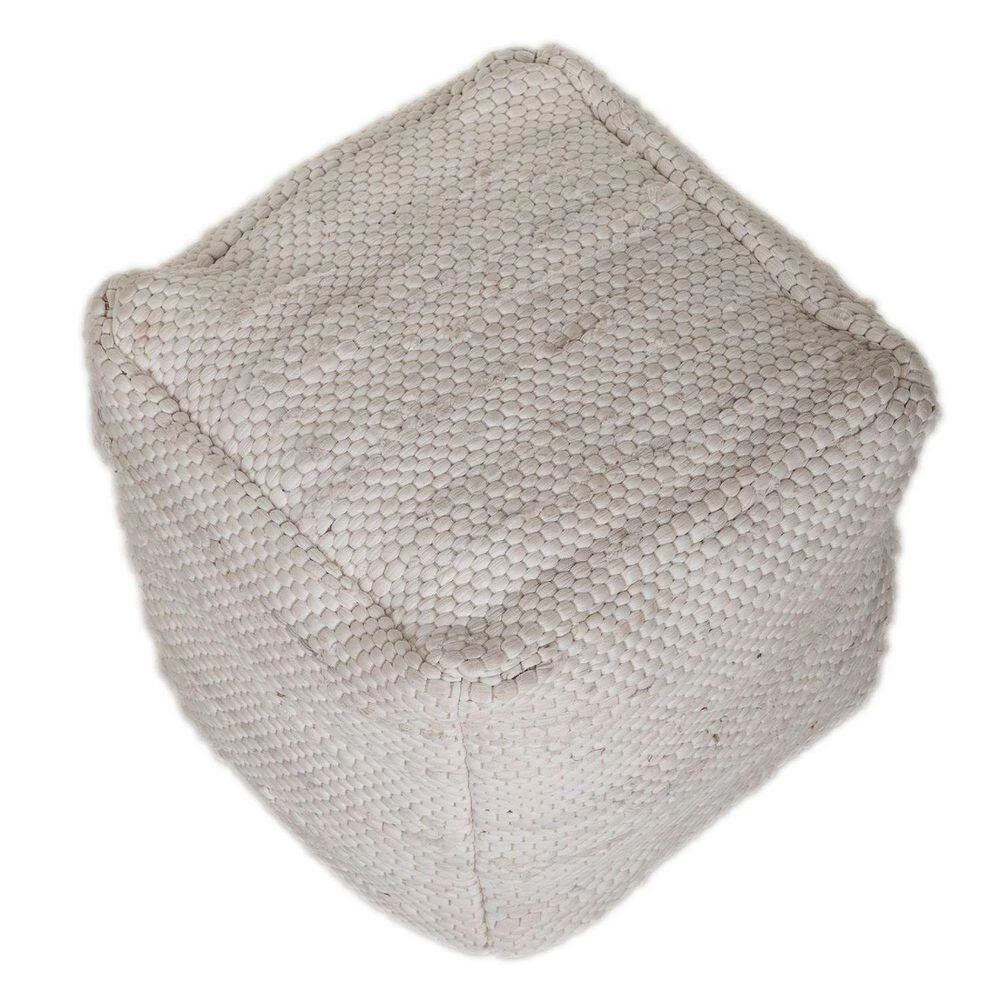 Jordan 16 in. D x 16 in. H x 16 W Chic Chunky White Textured Cotton Pouf by HomeRoots 4 Jordan 16 in. D x 16 in. H x 16 W Chic Chunky White Textured Cotton Pouf by HomeRoots - Image 4