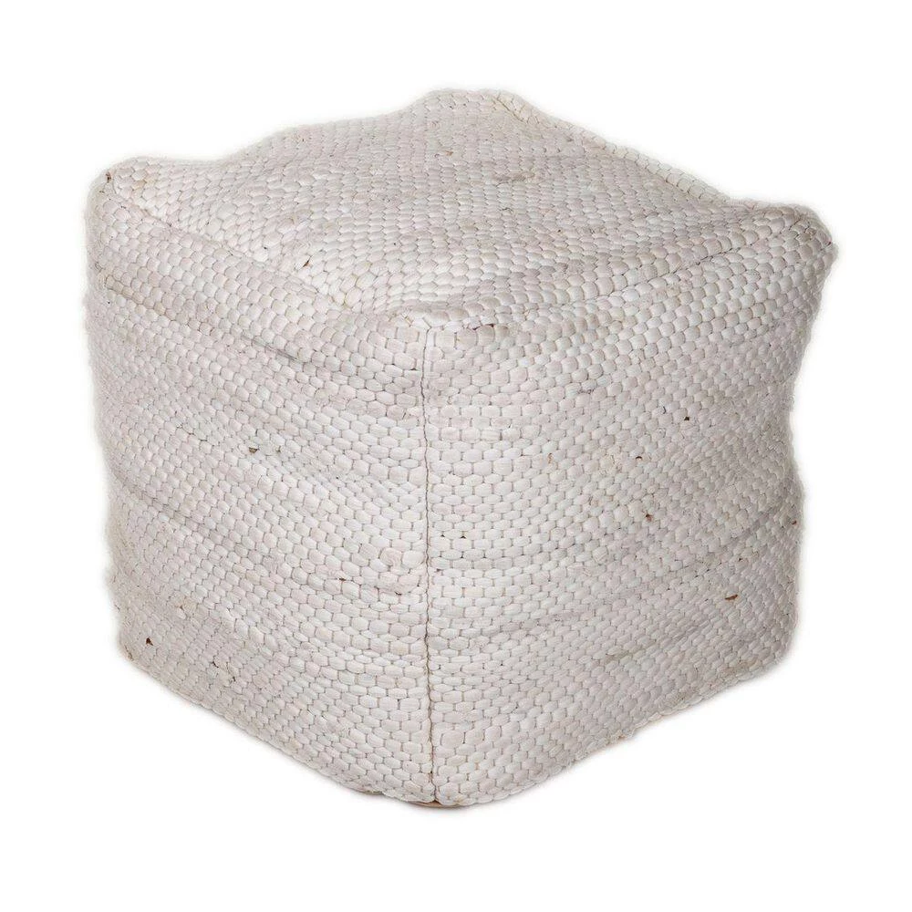 Jordan 16 in. D x 16 in. H x 16 W Chic Chunky White Textured Cotton Pouf by HomeRoots 3 Jordan 16 in. D x 16 in. H x 16 W Chic Chunky White Textured Cotton Pouf by HomeRoots - Image 3