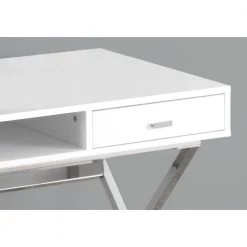23.75" x 47.25" x 29.25" White Chrome Particle Board Metal Computer Desk by HomeRoots -HomeRoots Sales white homeroots writing desks 333412 c3 1000
