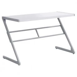 48 in. Rectangular White/Silver Writing Desk with Open Storage by HomeRoots