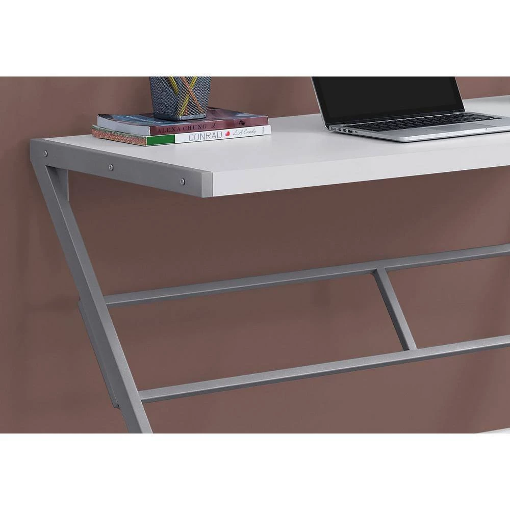 48 in. Rectangular White/Silver Writing Desk with Open Storage by HomeRoots 2 48 in. Rectangular White/Silver Writing Desk with Open Storage by HomeRoots - Image 2