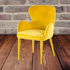 Valerie Yellow Fabric and Metal Dining Chair (Set of 1) by HomeRoots -HomeRoots Sales yellow homeroots dining chairs 283127 31 1000