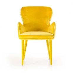 Valerie Yellow Fabric and Metal Dining Chair (Set of 1) by HomeRoots -HomeRoots Sales yellow homeroots dining chairs 283127 4f 1000