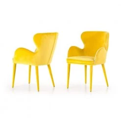 Valerie Yellow Fabric and Metal Dining Chair (Set of 1) by HomeRoots